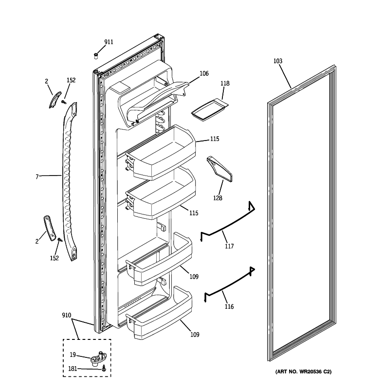 FRESH FOOD DOOR Diagram and Parts List for GSE22KEWJFBB  General Electric Refrigerator