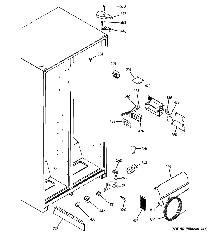 FRESH FOOD SECTION Diagram and Parts List for GSE25KETHFWW  General Electric Refrigerator