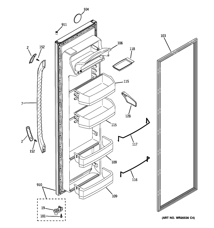 FRESH FOOD DOOR Diagram and Parts List for GSE25KETJFWW  General Electric Refrigerator