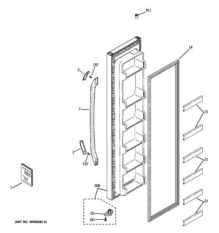 FREEZER DOOR Diagram and Parts List for GSS20DBTJWW  General Electric Refrigerator