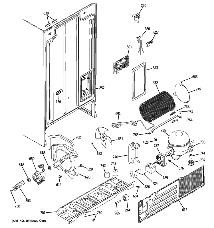 SEALED SYSTEM & MOTHER BOARD Diagram and Parts List for GSS20DBTJWW  General Electric Refrigerator