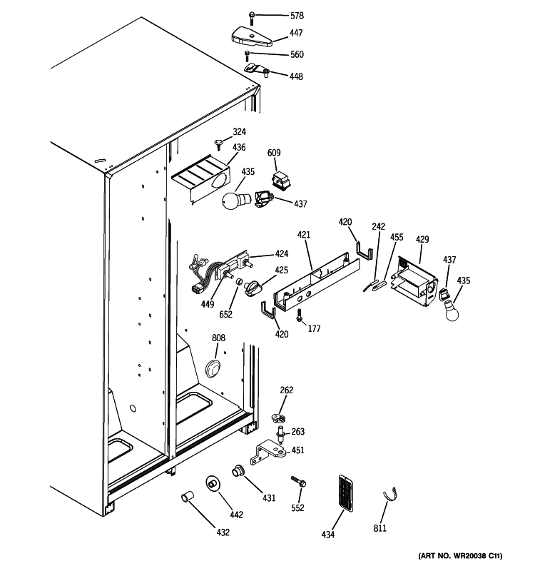 FRESH FOOD SECTION Diagram and Parts List for GSS20IBTJWW  General Electric Refrigerator