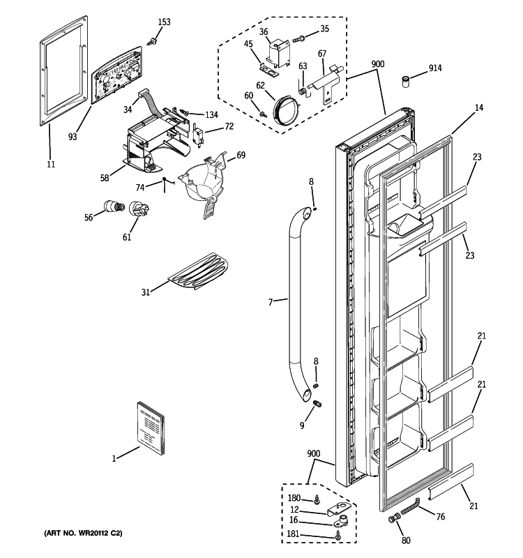 FREEZER DOOR Diagram and Parts List for GSE22KEWHFSS  General Electric Refrigerator