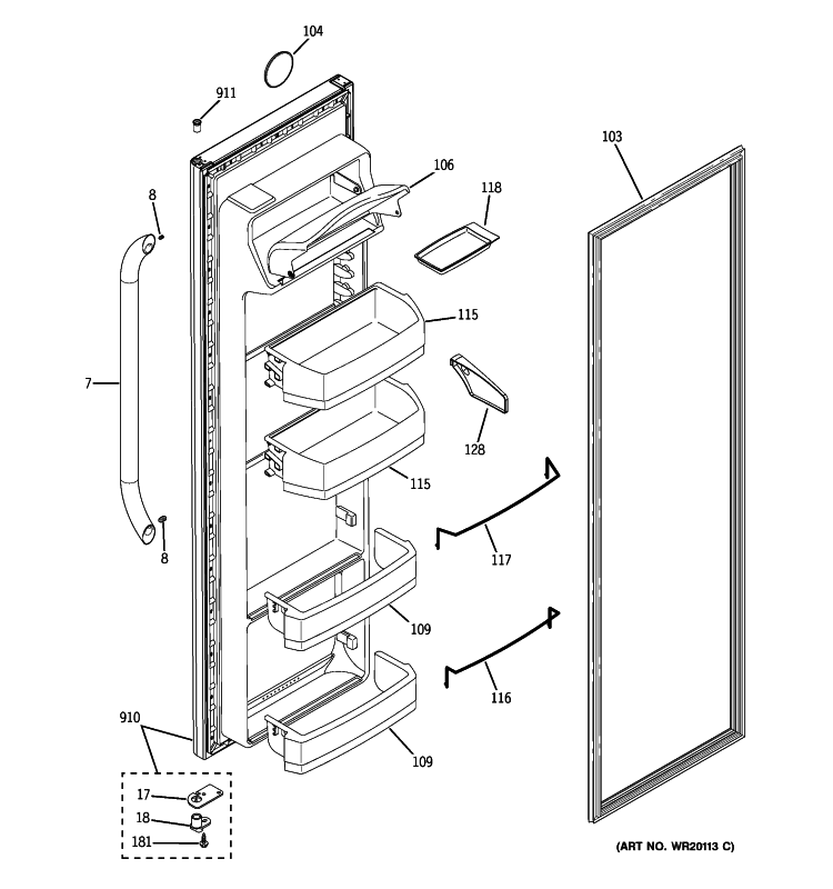FRESH FOOD DOOR Diagram and Parts List for GSE22KEWHFSS  General Electric Refrigerator