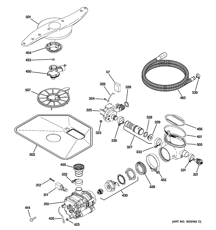 MOTOR-PUMP MECHANISM Diagram and Parts List for PDW9900N00BB  General Electric Dishwasher