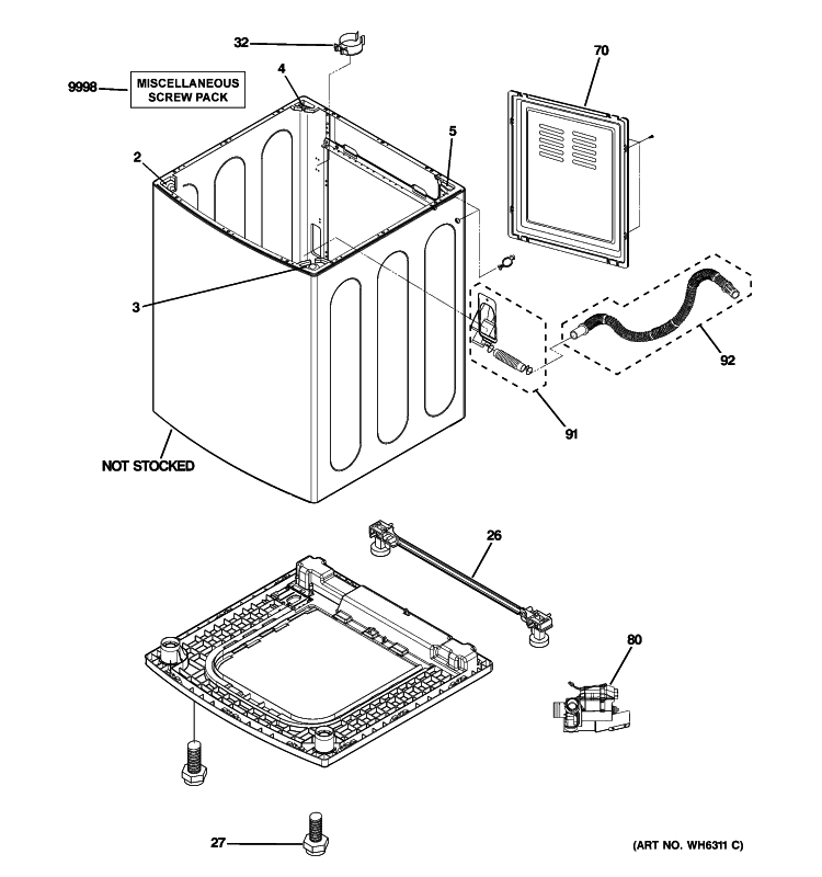 CABINET Diagram and Parts List for WPGT9150H0MG  General Electric Washer