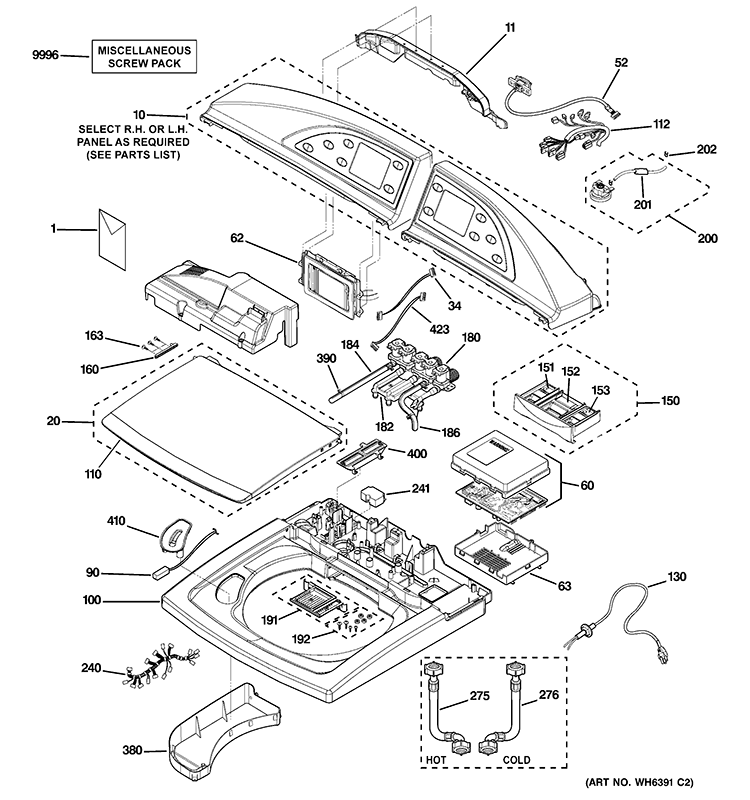 CONTROLS, BACKSPLASH & TOP PANEL Diagram and Parts List for WPGT9350C0WW  General Electric Washer