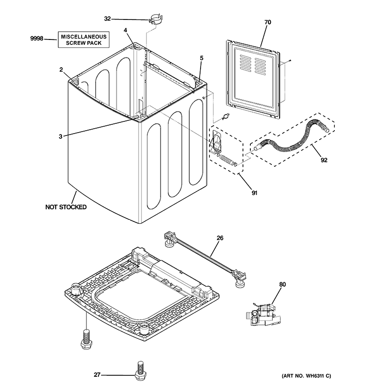 CABINET Diagram and Parts List for WPGT9350C0WW  General Electric Washer