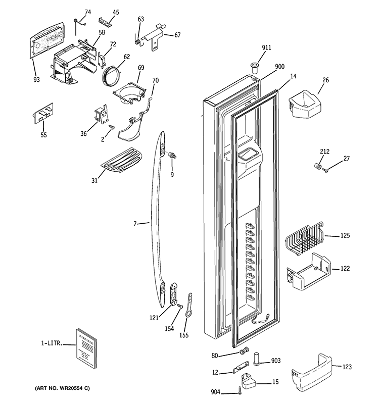 FREEZER DOOR Diagram and Parts List for PCF25PGWCBB  General Electric Refrigerator