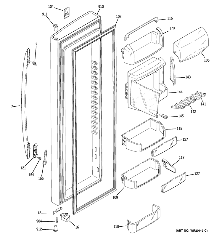 FRESH FOOD DOOR Diagram and Parts List for PCF25PGWCBB  General Electric Refrigerator