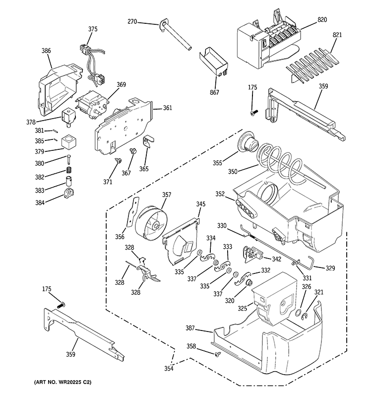 ICE MAKER & DISPENSER Diagram and Parts List for PCF25PGWCBB  General Electric Refrigerator