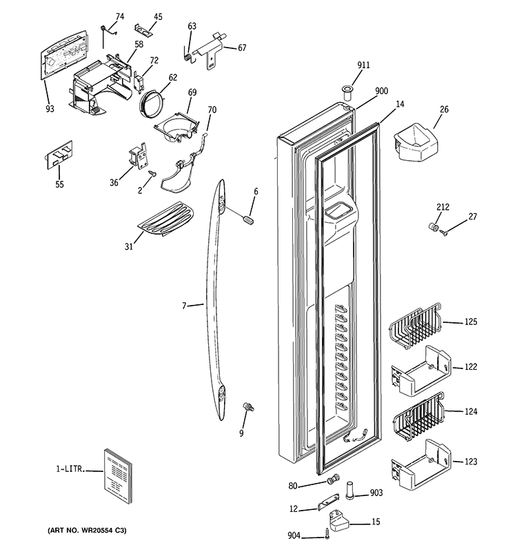 FREEZER DOOR Diagram and Parts List for PSC23PSTBSS  General Electric Refrigerator