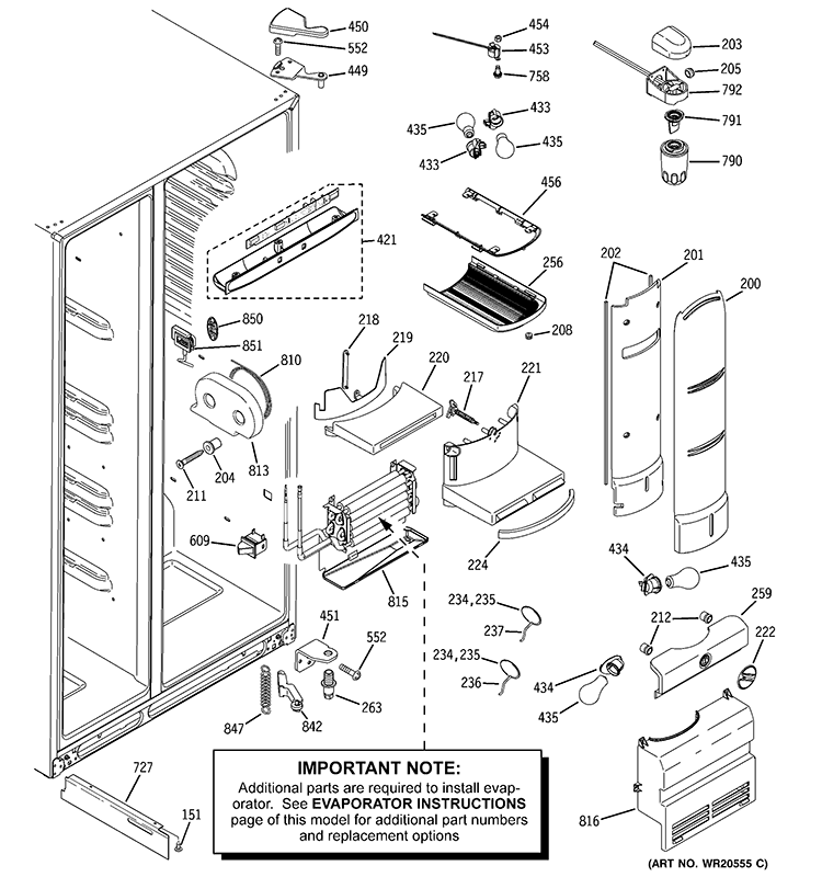 FRESH FOOD SECTION Diagram and Parts List for PSC23PSTBSS  General Electric Refrigerator