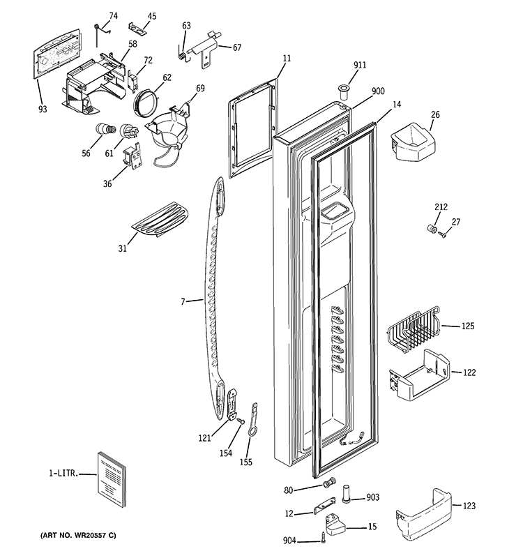 FREEZER DOOR Diagram and Parts List for PSC25MGTBBB  General Electric Refrigerator