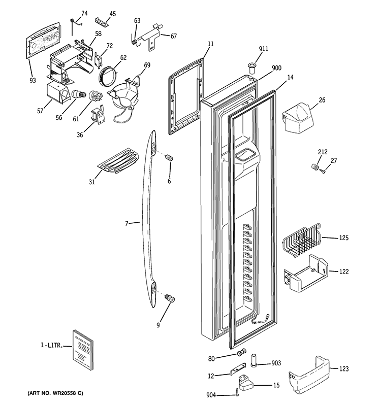 FREEZER DOOR Diagram and Parts List for PSC25MSTBSS  General Electric Refrigerator