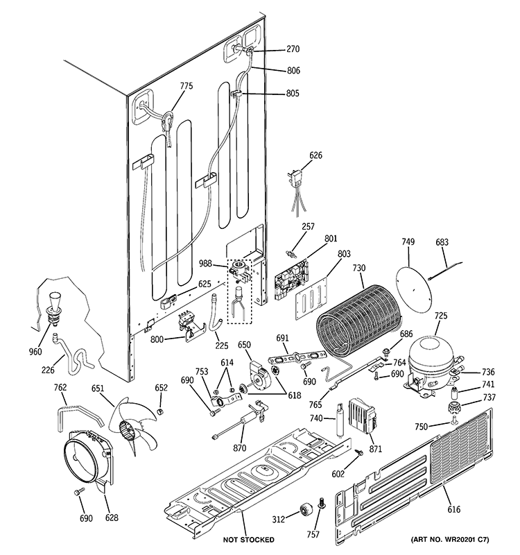 SEALED SYSTEM & MOTHER BOARD Diagram and Parts List for PSC25MSWASS  General Electric Refrigerator