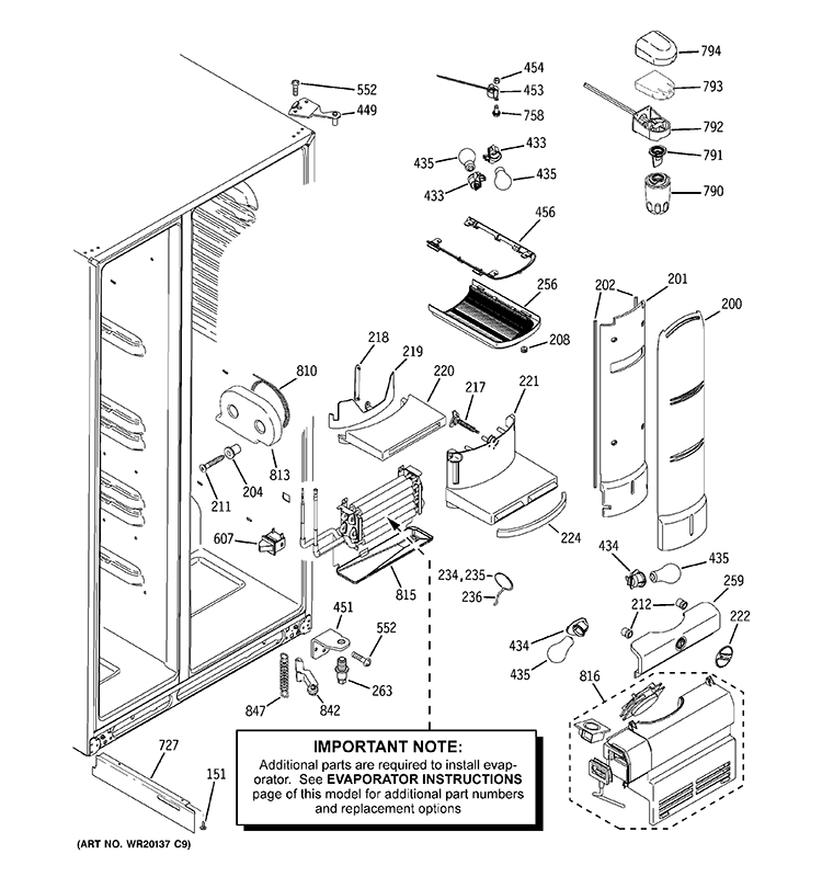 FRESH FOOD SECTION Diagram and Parts List for PSC25MSWASS  General Electric Refrigerator