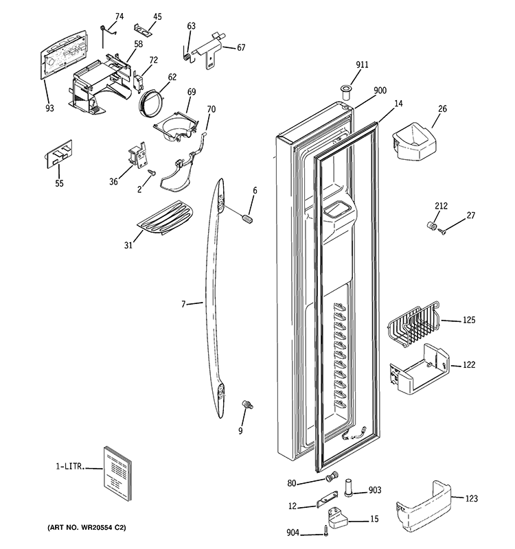 FREEZER DOOR Diagram and Parts List for PSC25NSTBSS  General Electric Refrigerator