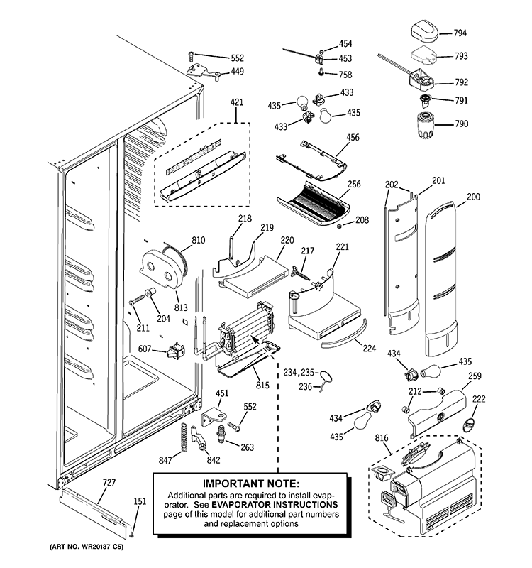 FRESH FOOD SECTION Diagram and Parts List for PSC25NSWASS  General Electric Refrigerator