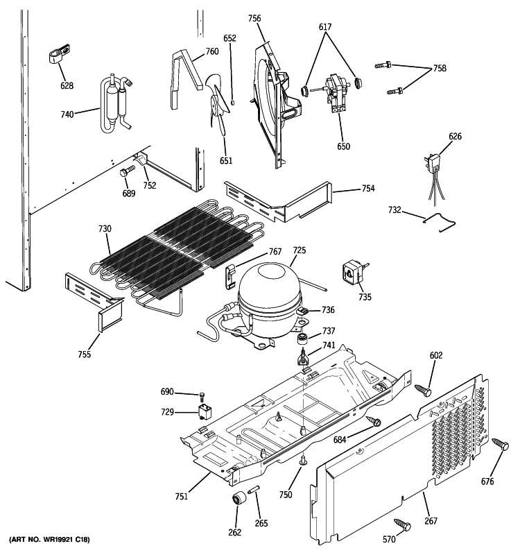 UNIT PARTS Diagram and Parts List for GTS18KCPYRCC  General Electric Refrigerator