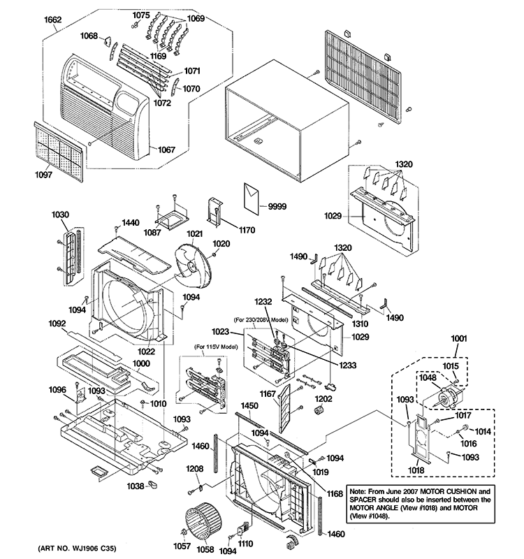CABINET & COMPONENTS Diagram and Parts List for AJES12DCCM2  General Electric Air Conditioner