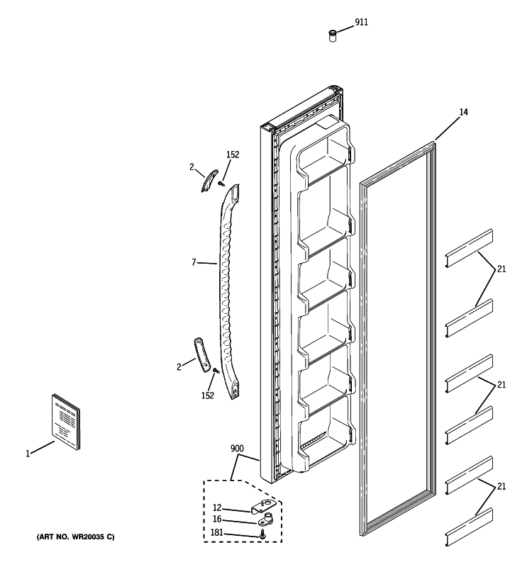 FREEZER DOOR Diagram and Parts List for GSS20DBTGWW  General Electric Refrigerator