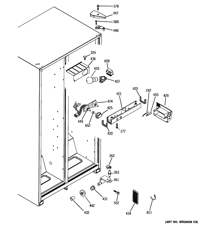 FRESH FOOD SECTION Diagram and Parts List for GSS20DBTGWW  General Electric Refrigerator
