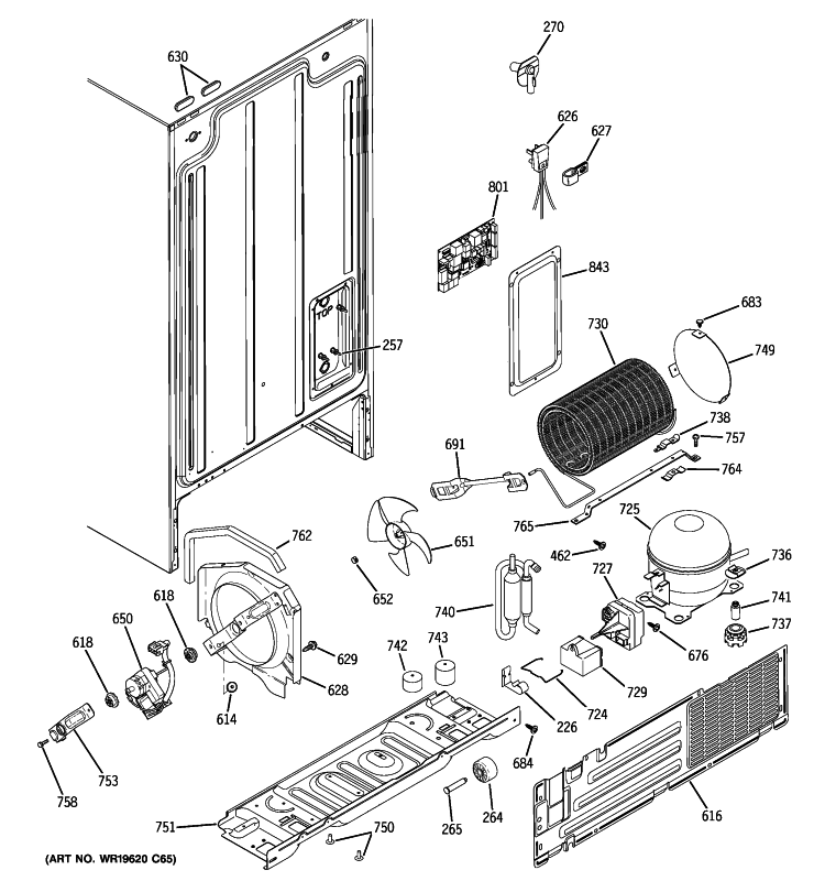 SEALED SYSTEM & MOTHER BOARD Diagram and Parts List for GSS20DBTGWW  General Electric Refrigerator