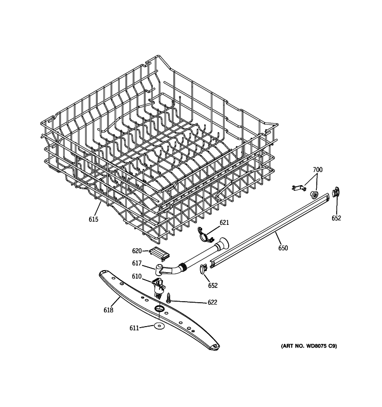 UPPER RACK ASSEMBLY Diagram and Parts List for VLD4209L20BB  General Electric Dishwasher