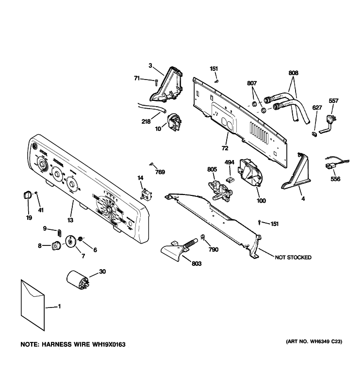 CONTROSL & BACKSPLASH Diagram and Parts List for GHDSR316H3WW  General Electric Washer