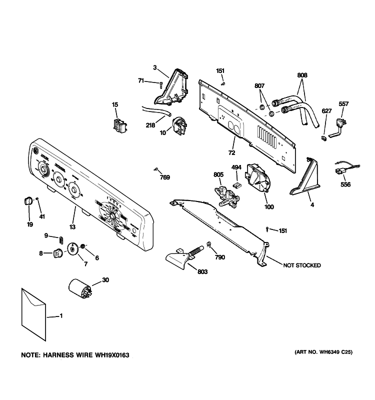 CONTROLS & BACKSPLASH Diagram and Parts List for GNSR3150H3WW  General Electric Washer