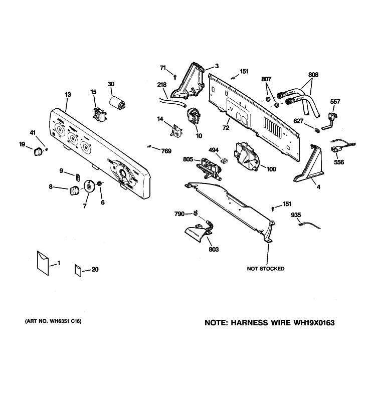 CONTROLS & BACKSPLASH Diagram and Parts List for WJRR4170G3WW  General Electric Washer