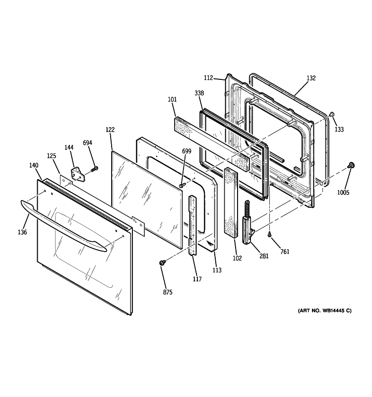 DOOR Diagram and Parts List for PK956CM2CC  General Electric Wall Oven