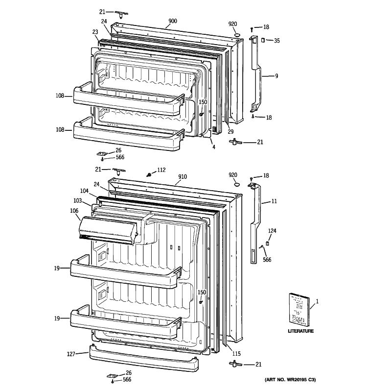 DOORS Diagram and Parts List for CTS18FBSBRBB  Hotpoint Refrigerator