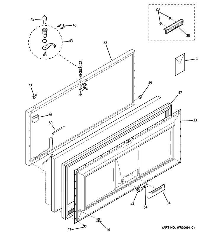 DOOR Diagram and Parts List for FCM20SUCWW  General Electric Freezer