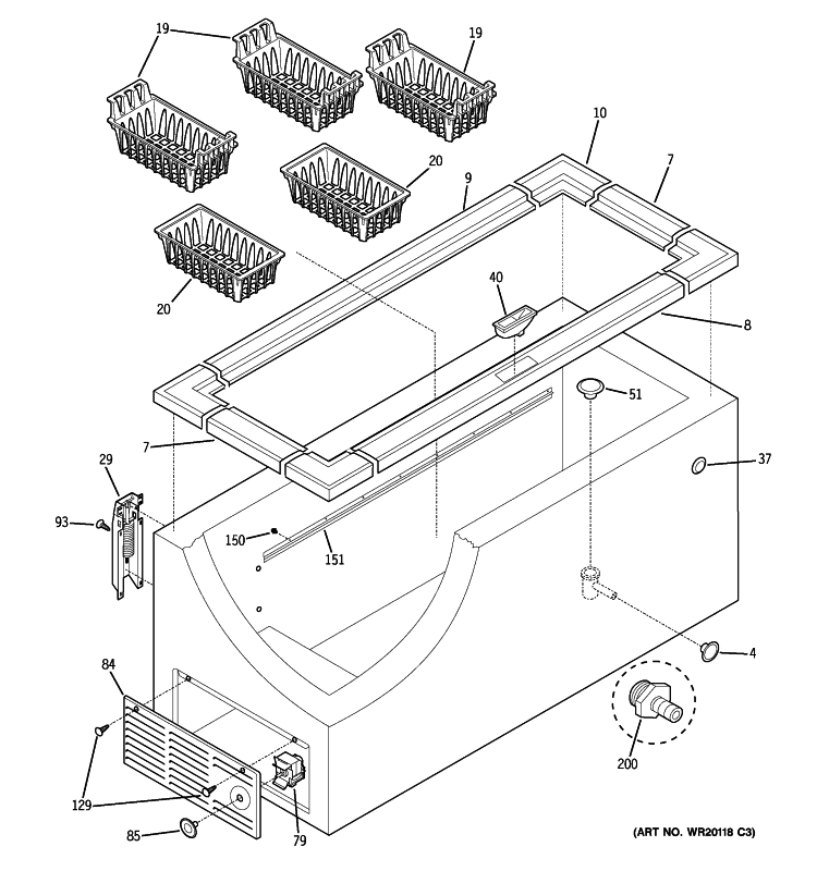 CABINET Diagram and Parts List for FCM20SUCWW  General Electric Freezer