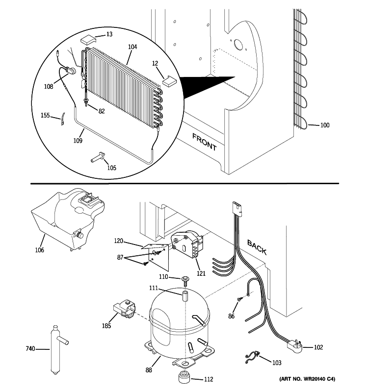 UNIT PARTS Diagram and Parts List for FUF14SUCRWW  General Electric Freezer