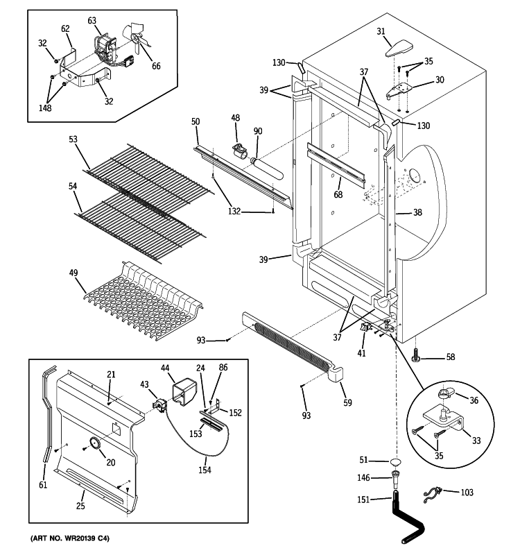 CABINET Diagram and Parts List for FUF17SUDRWW  General Electric Freezer