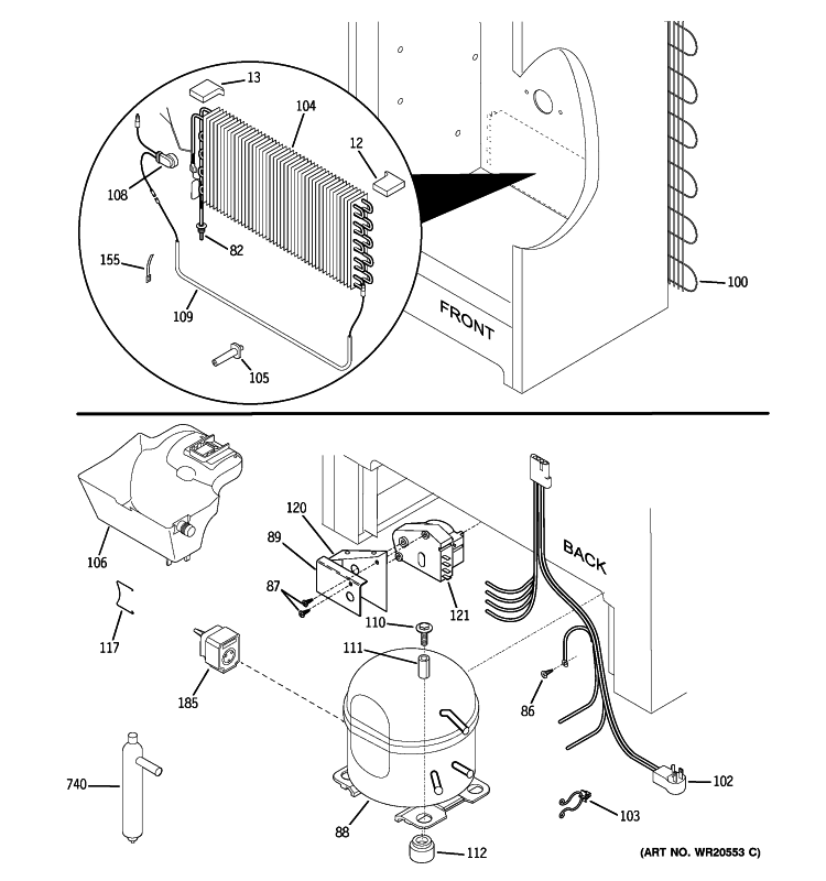 UNIT PARTS Diagram and Parts List for FUF17SUDRWW  General Electric Freezer