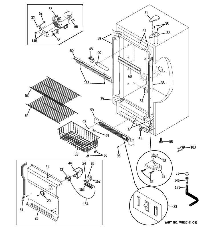 CABINET Diagram and Parts List for FUF20DTERWH  General Electric Freezer
