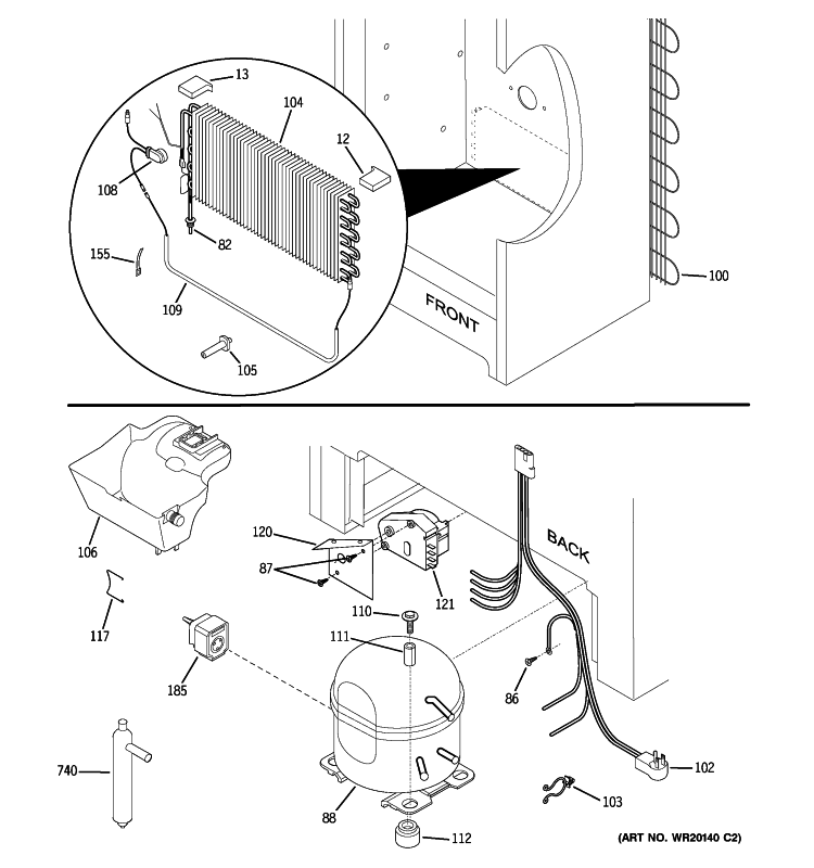 UNIT PARTS Diagram and Parts List for FUF20DTERWH  General Electric Freezer