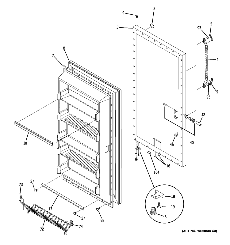 DOOR Diagram and Parts List for FUF20DUCRWW  General Electric Freezer