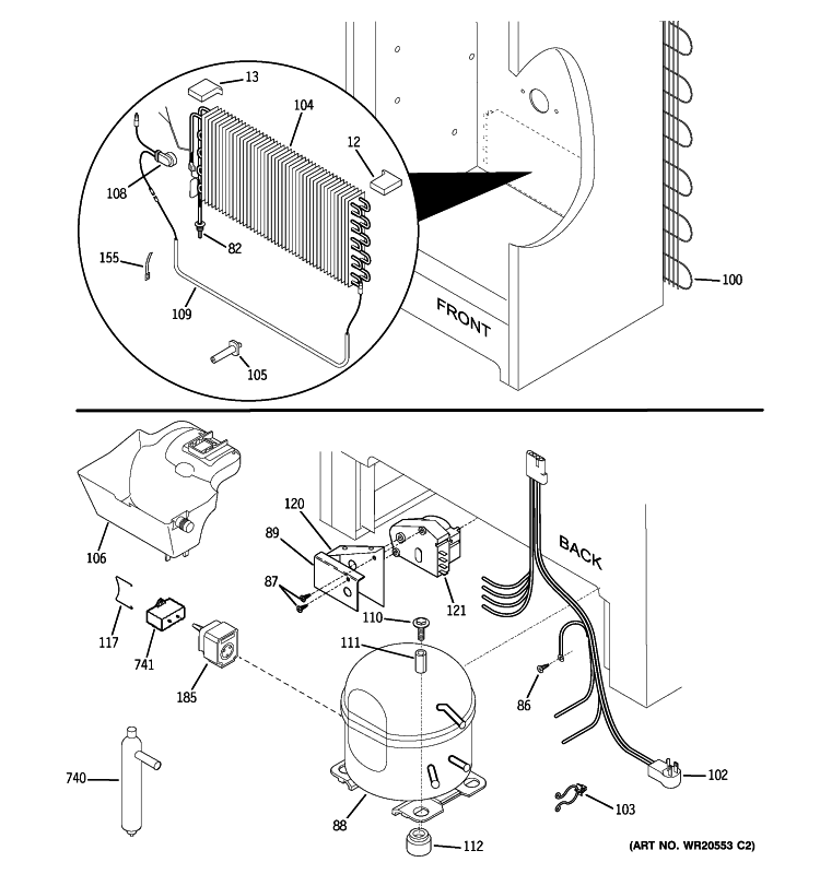 UNIT PARTS Diagram and Parts List for FUF20DUDRWW  General Electric Freezer