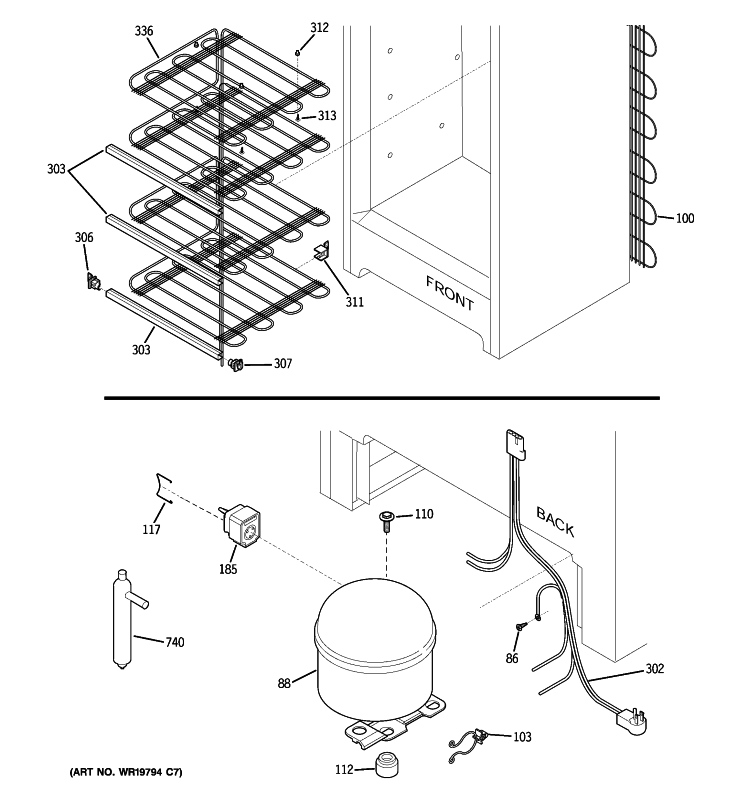 UNIT PARTS Diagram and Parts List for FUM17DTDRWH  General Electric Freezer