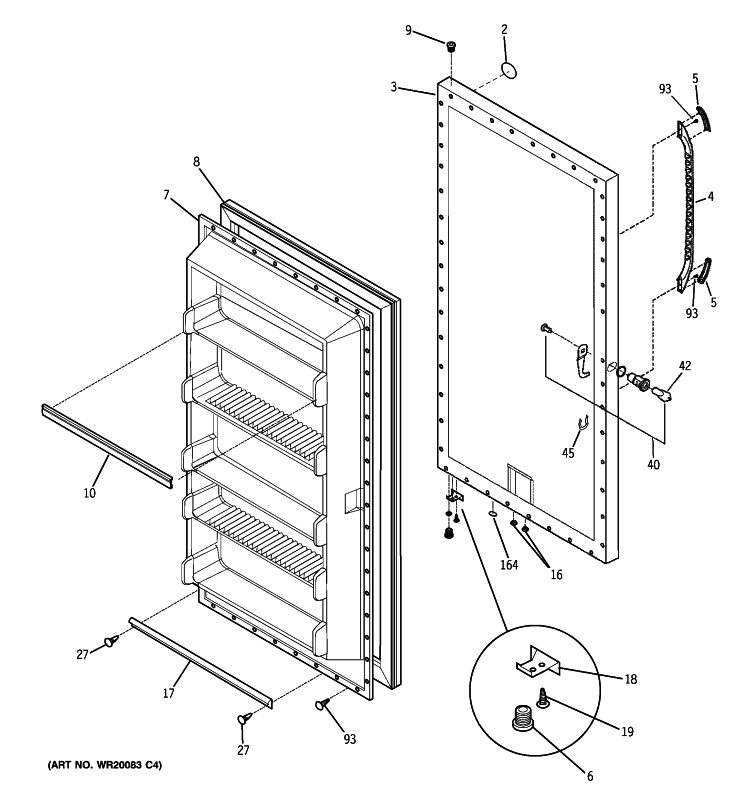 DOOR Diagram and Parts List for FUM21DTCRWH  General Electric Freezer