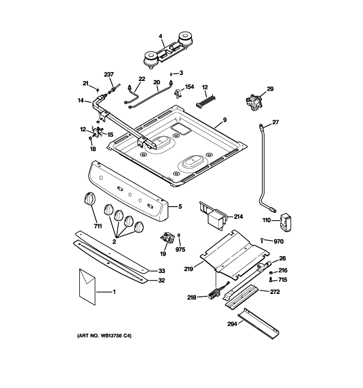 GAS & BURNER PARTS Diagram and Parts List for RGA720EK2WH  Hotpoint Range
