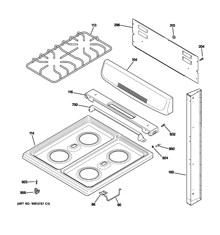 CONTROL PANEL & COOKTOP Diagram and Parts List for RGA720EK2WH  Hotpoint Range