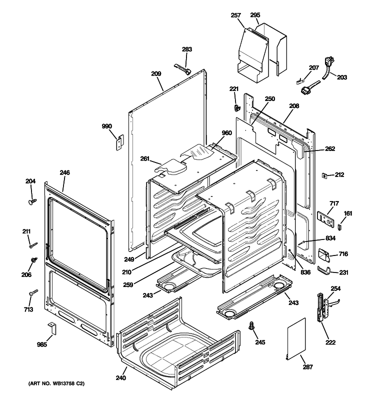 BODY PARTS Diagram and Parts List for RGA720EK2WH  Hotpoint Range
