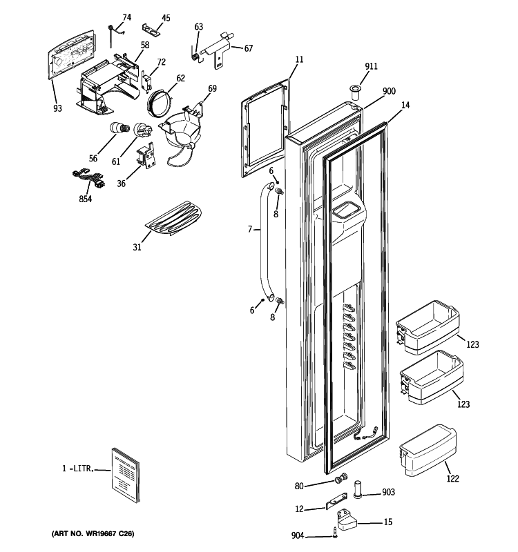 FREEZER DOOR Diagram and Parts List for GSHF3KGXCCBB  General Electric Refrigerator