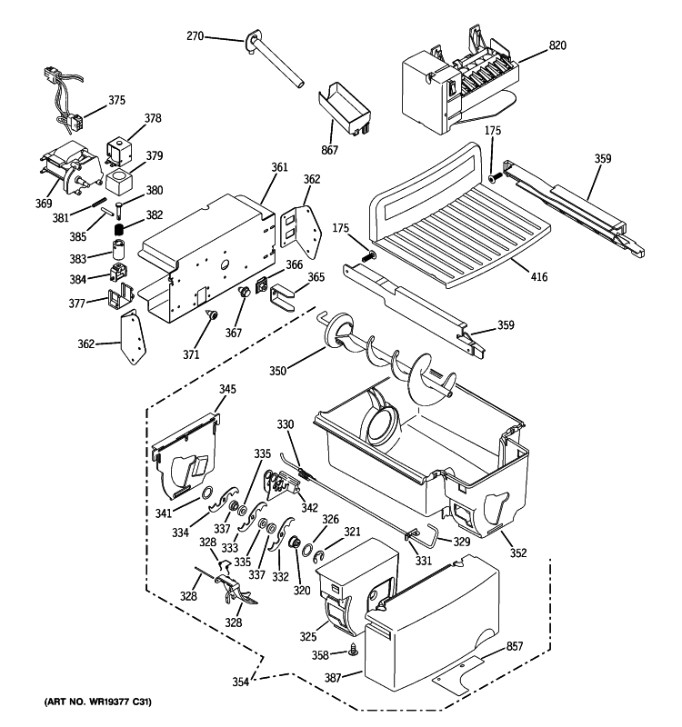 ICE MAKER & DISPENSER Diagram and Parts List for GSHF3KGXCCBB  General Electric Refrigerator